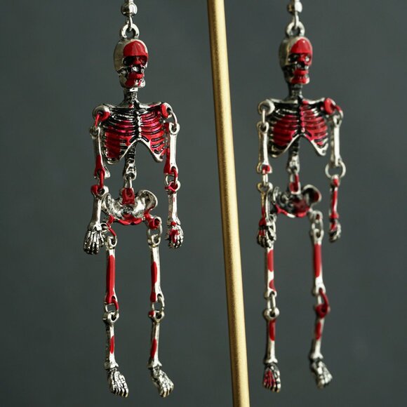 Hand painted hallowen earrings moving seleton earrings - Picture 2 of 5